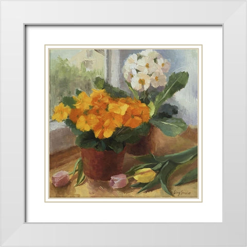 Primrose and Tulip White Modern Wood Framed Art Print with Double Matting by Strube, Ling