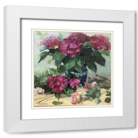 Red Hydrangeas White Modern Wood Framed Art Print with Double Matting by Strube, Ling