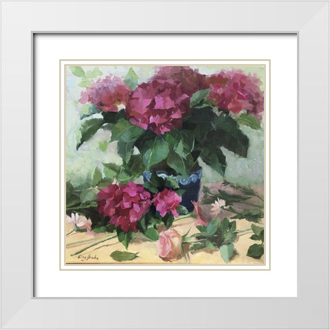 Red Hydrangeas White Modern Wood Framed Art Print with Double Matting by Strube, Ling