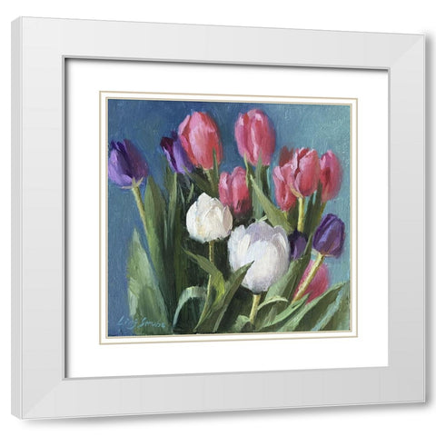 Tulips White Modern Wood Framed Art Print with Double Matting by Strube, Ling