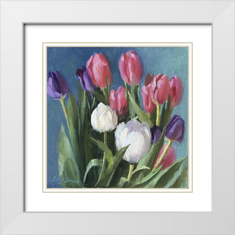 Tulips White Modern Wood Framed Art Print with Double Matting by Strube, Ling
