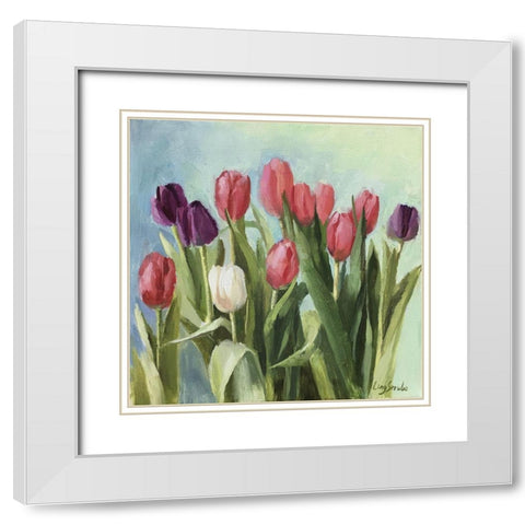 Tulips II White Modern Wood Framed Art Print with Double Matting by Strube, Ling