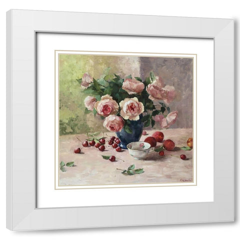 Austin Roses with Still Life II White Modern Wood Framed Art Print with Double Matting by Strube, Ling