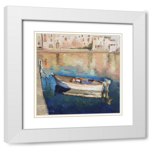 Boat in Golden Light White Modern Wood Framed Art Print with Double Matting by Strube, Ling