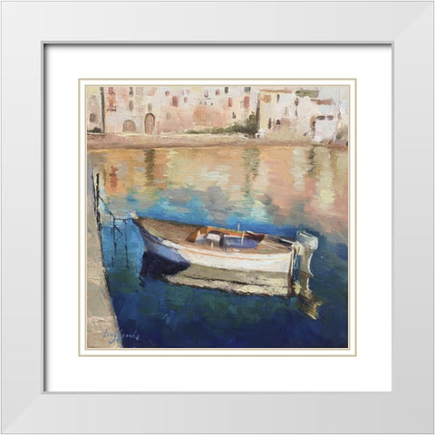 Boat in Golden Light White Modern Wood Framed Art Print with Double Matting by Strube, Ling