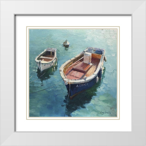 Two Boats White Modern Wood Framed Art Print with Double Matting by Strube, Ling
