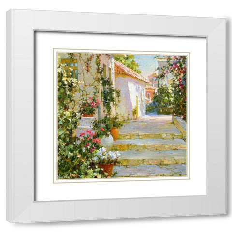 Stone Street White Modern Wood Framed Art Print with Double Matting by Obuchovsky, Yury