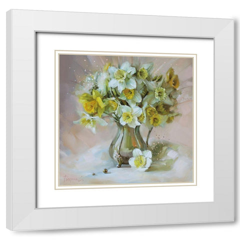 Daffodils White Modern Wood Framed Art Print with Double Matting by Rogozina, Svetlana