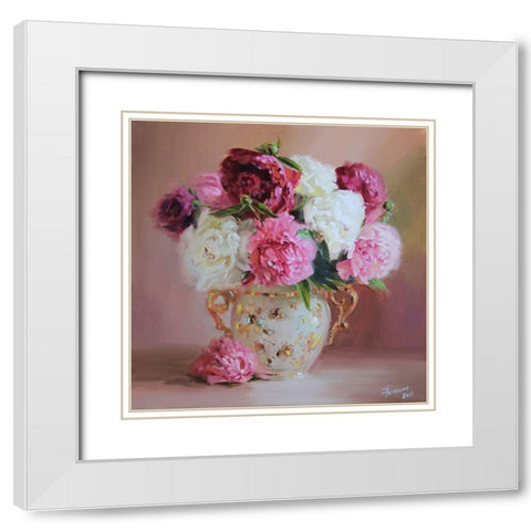Bouquet of Peonies White Modern Wood Framed Art Print with Double Matting by Rogozina, Svetlana
