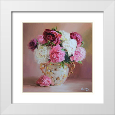Bouquet of Peonies White Modern Wood Framed Art Print with Double Matting by Rogozina, Svetlana