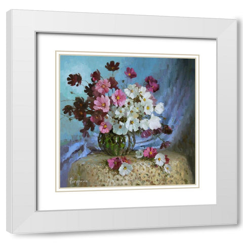 Sketch With Cosmos White Modern Wood Framed Art Print with Double Matting by Rogozina, Svetlana