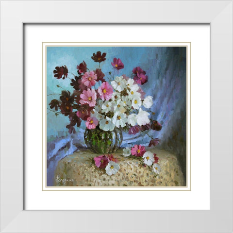 Sketch With Cosmos White Modern Wood Framed Art Print with Double Matting by Rogozina, Svetlana