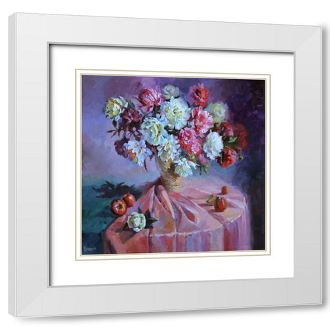 Stillife with Red Table Cloth White Modern Wood Framed Art Print with Double Matting by Rogozina, Svetlana