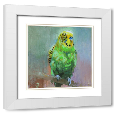 Parrots I White Modern Wood Framed Art Print with Double Matting by Rogozina, Svetlana