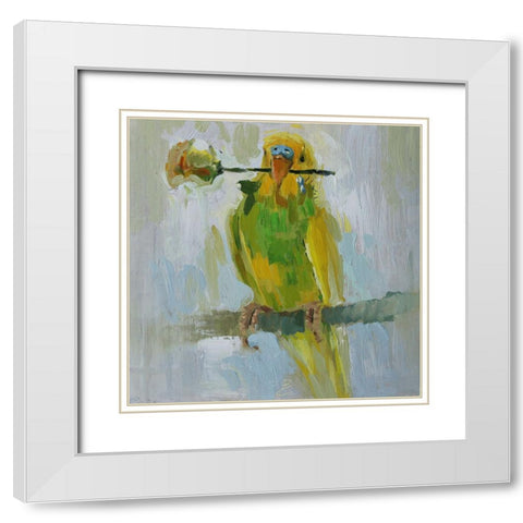 Parrots V White Modern Wood Framed Art Print with Double Matting by Rogozina, Svetlana
