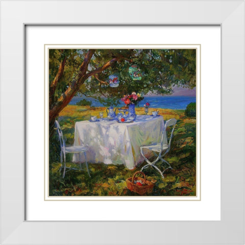A Table in Garden I White Modern Wood Framed Art Print with Double Matting by Sviridov, Sergei