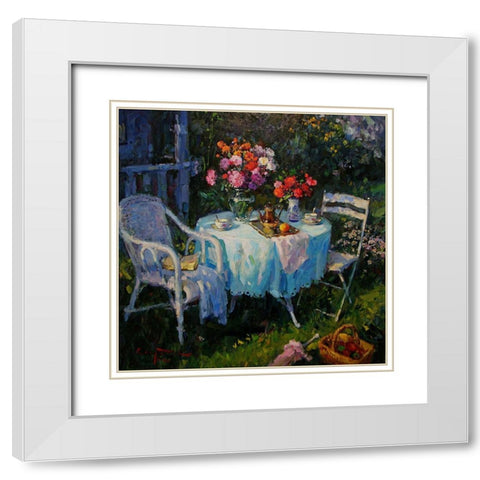 A Table in Garden II White Modern Wood Framed Art Print with Double Matting by Sviridov, Sergei