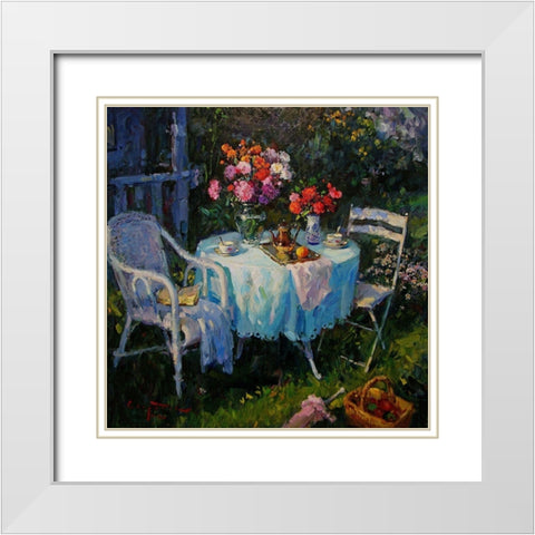 A Table in Garden II White Modern Wood Framed Art Print with Double Matting by Sviridov, Sergei
