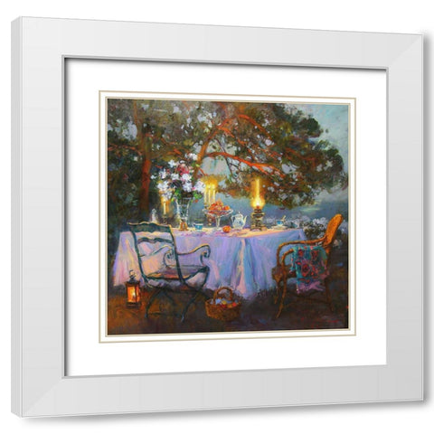 A Table in Garden III White Modern Wood Framed Art Print with Double Matting by Sviridov, Sergei