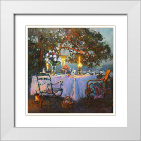 A Table in Garden III White Modern Wood Framed Art Print with Double Matting by Sviridov, Sergei