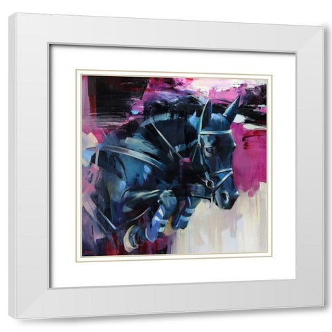 Horse on pink Background White Modern Wood Framed Art Print with Double Matting by Bond