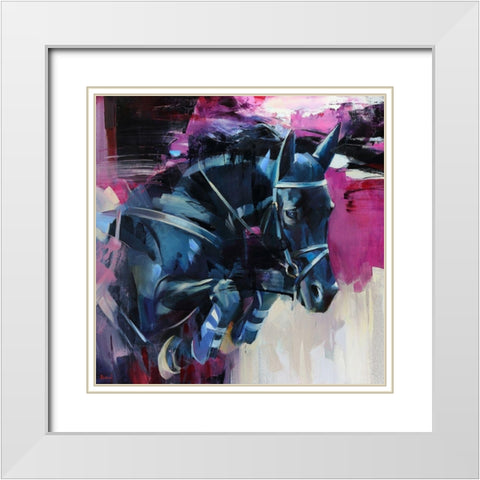 Horse on pink Background White Modern Wood Framed Art Print with Double Matting by Bond