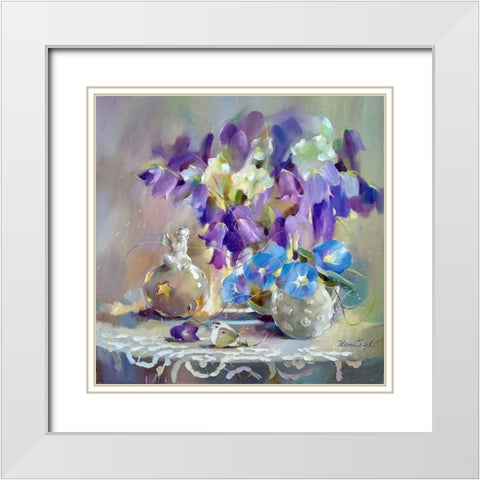Blue and Purple Bouquet White Modern Wood Framed Art Print with Double Matting by Zareckaye, Tatiana