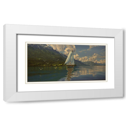 Sail on the Lake White Modern Wood Framed Art Print with Double Matting by Adamov, Alexey