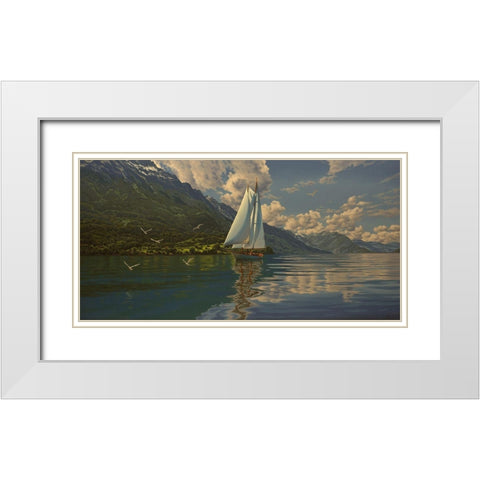 Sail on the Lake White Modern Wood Framed Art Print with Double Matting by Adamov, Alexey