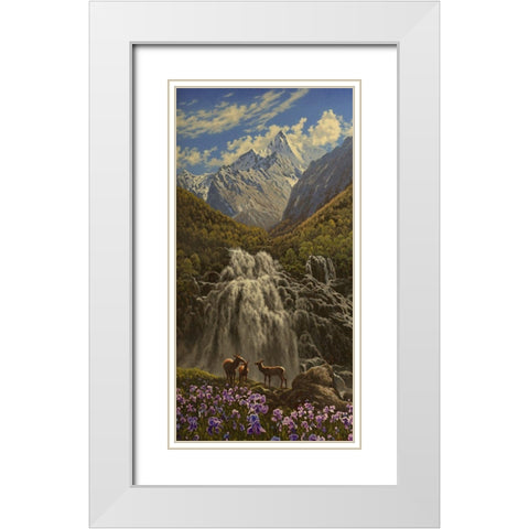 Capricorn by Waterfall in the Mountains White Modern Wood Framed Art Print with Double Matting by Adamov, Alexey