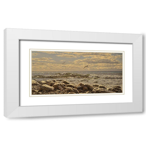 Sea and Stones I White Modern Wood Framed Art Print with Double Matting by Adamov, Alexey