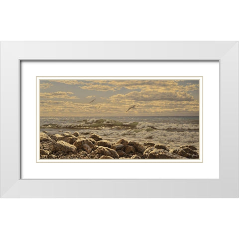 Sea and Stones I White Modern Wood Framed Art Print with Double Matting by Adamov, Alexey