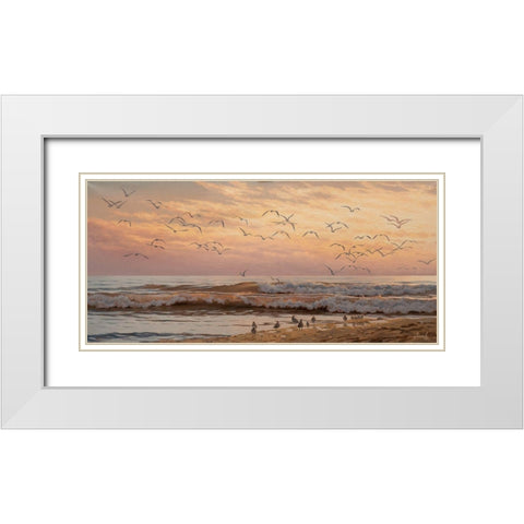 Seagulls  White Modern Wood Framed Art Print with Double Matting by Adamov, Alexey