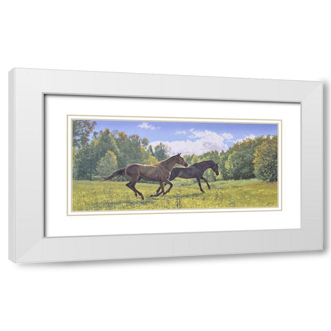 Running Horses White Modern Wood Framed Art Print with Double Matting by Adamov, Alexey