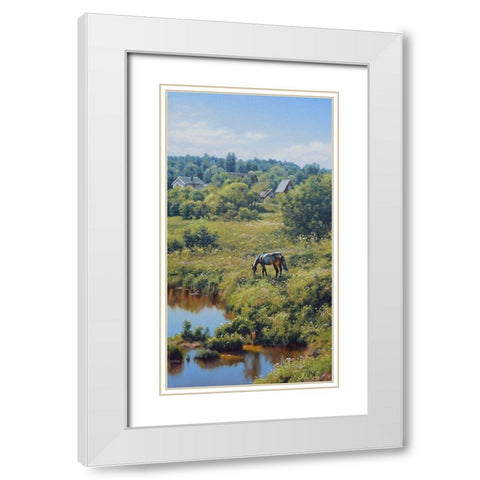 Etude near Village Nikolayaevka White Modern Wood Framed Art Print with Double Matting by Adamov, Alexey