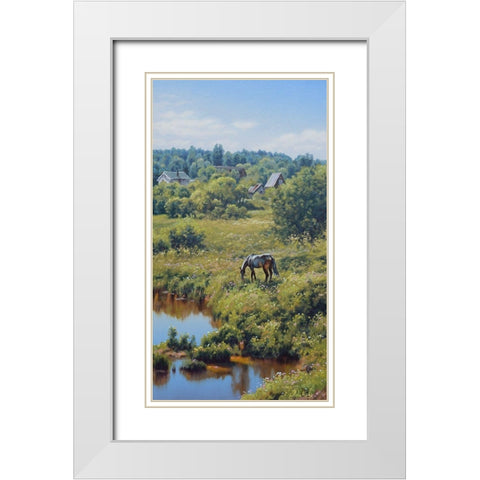 Etude near Village Nikolayaevka White Modern Wood Framed Art Print with Double Matting by Adamov, Alexey