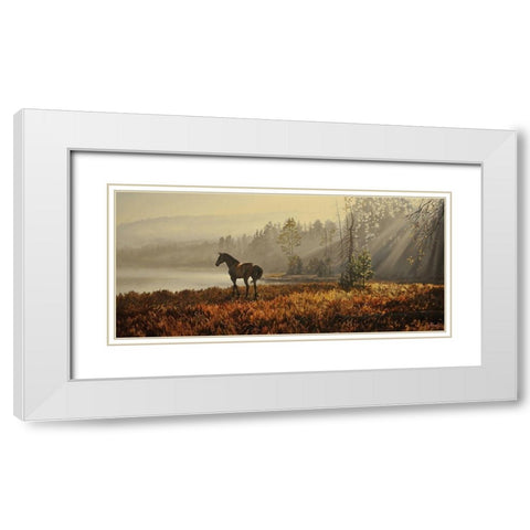 Landscape with a Horse White Modern Wood Framed Art Print with Double Matting by Adamov, Alexey