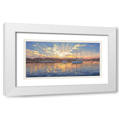 Sunrise Above the Yacht White Modern Wood Framed Art Print with Double Matting by Adamov, Alexey