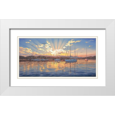 Sunrise Above the Yacht White Modern Wood Framed Art Print with Double Matting by Adamov, Alexey