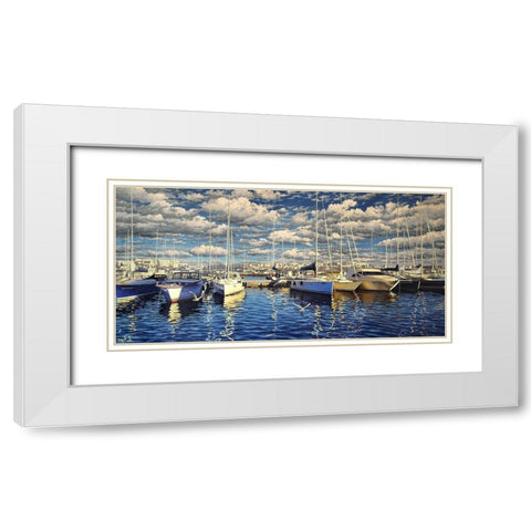 Yachts in Port White Modern Wood Framed Art Print with Double Matting by Adamov, Alexey