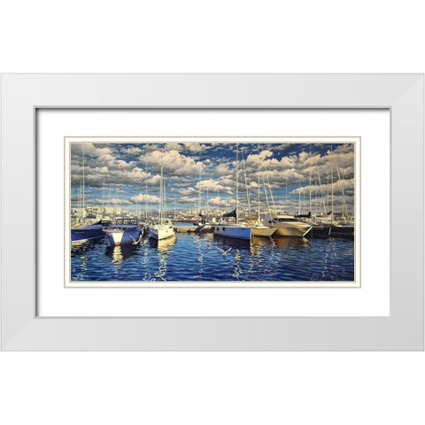 Yachts in Port White Modern Wood Framed Art Print with Double Matting by Adamov, Alexey