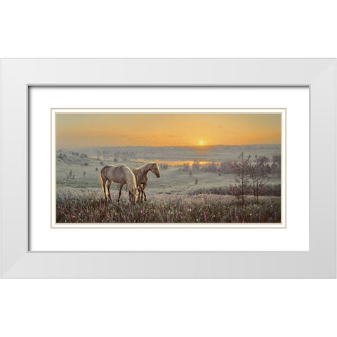 Horses by Sunrise  White Modern Wood Framed Art Print with Double Matting by Adamov, Alexey