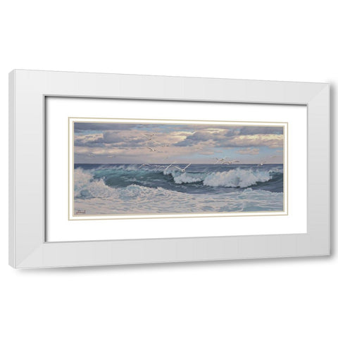 Seagulls over the Waives White Modern Wood Framed Art Print with Double Matting by Adamov, Alexey