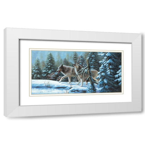 Wolf Brothers in Wintertime White Modern Wood Framed Art Print with Double Matting by Novak, Bohuslav