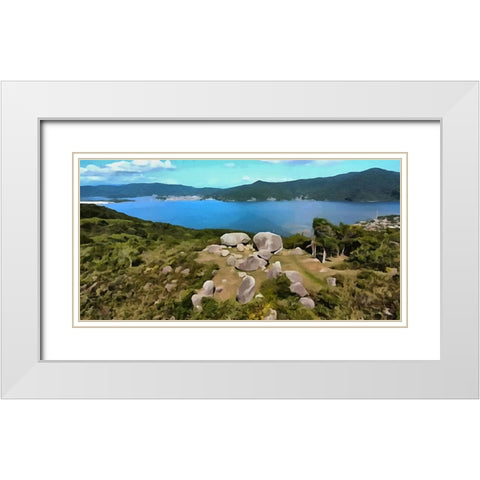 Big Stones near the Sea II White Modern Wood Framed Art Print with Double Matting by Medeiros, Celito