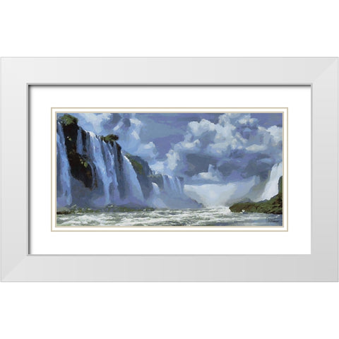 Iguazu Watterfalls II White Modern Wood Framed Art Print with Double Matting by Medeiros, Celito