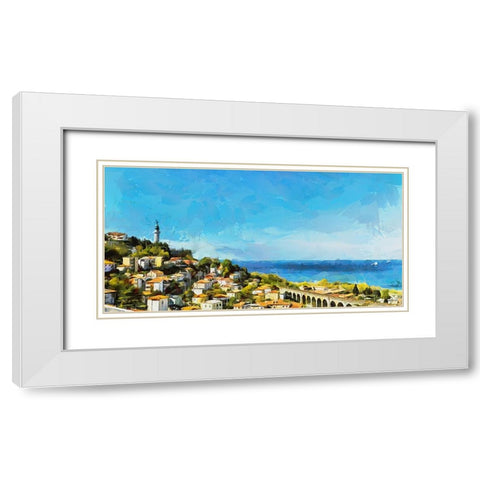 Coastal View with Statue White Modern Wood Framed Art Print with Double Matting by Medeiros, Celito
