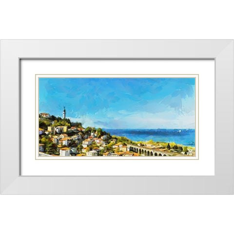 Coastal View with Statue White Modern Wood Framed Art Print with Double Matting by Medeiros, Celito