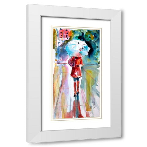 Girl with Umbrella White Modern Wood Framed Art Print with Double Matting by Kovacs, Anna Brigite