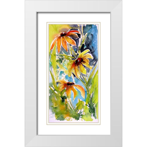 Yellow Flowers White Modern Wood Framed Art Print with Double Matting by Kovacs, Anna Brigite
